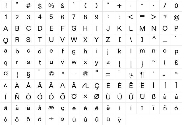 Folio BQ Regular Character Map