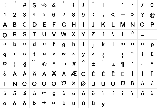 Folio BQ Regular Character Map Folio BQ Regular Character Map