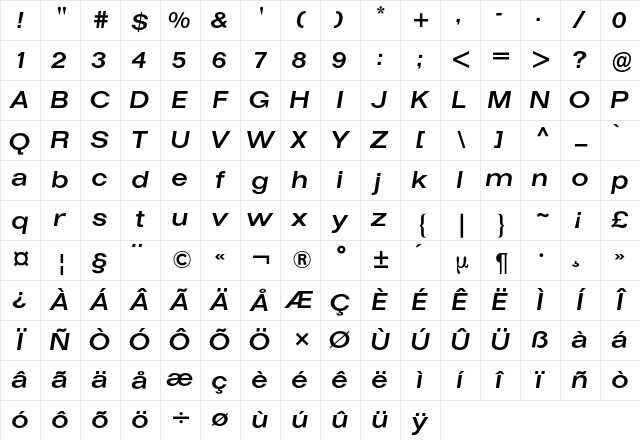 Folio BQ Regular Character Map