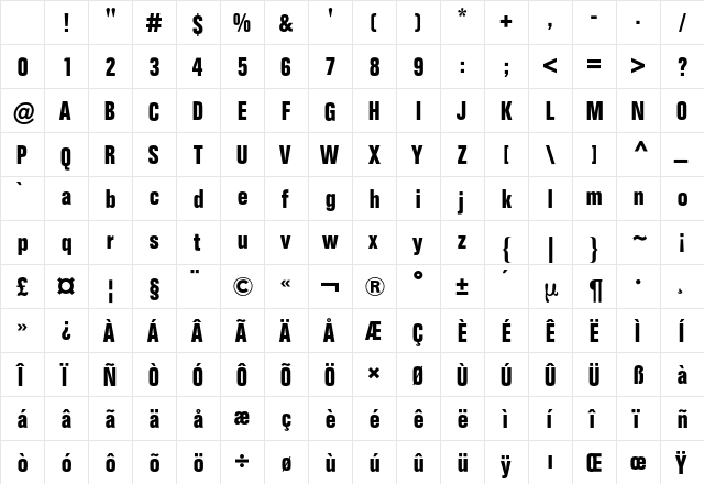 Folio BQ Regular Character Map