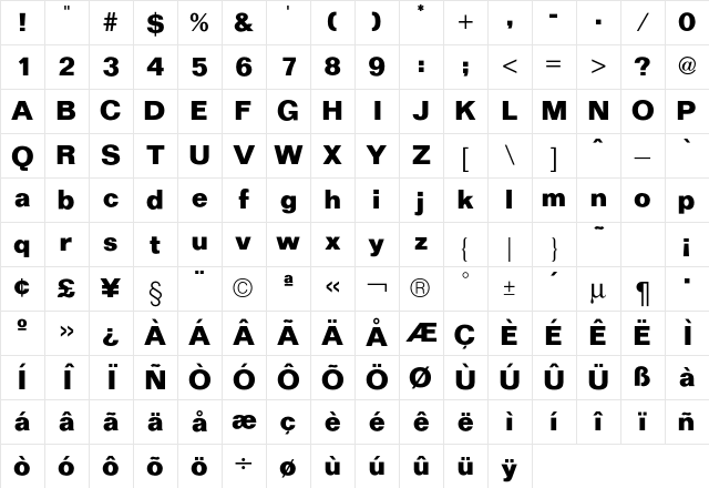 FolioICG Bold Character Map