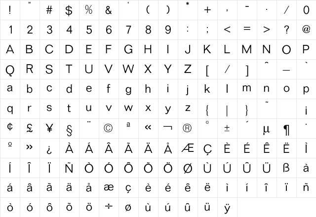FolioICG Light Character Map