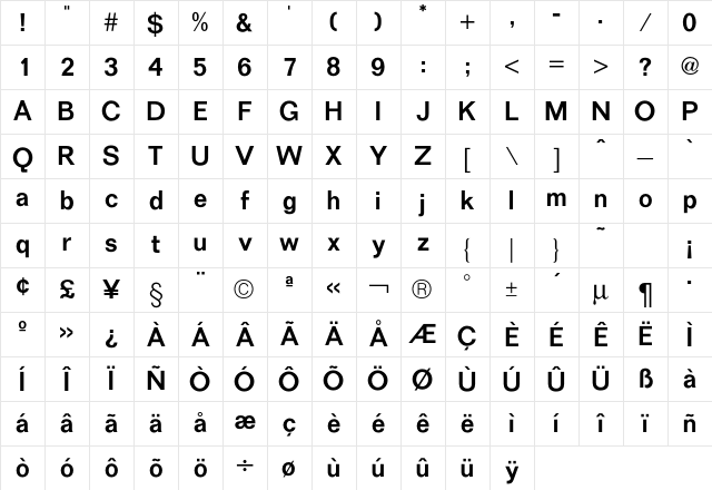FolioICG Regular Character Map FolioICG Regular Character Map