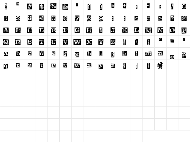 LD Letterpress Inverted Regular Character Map