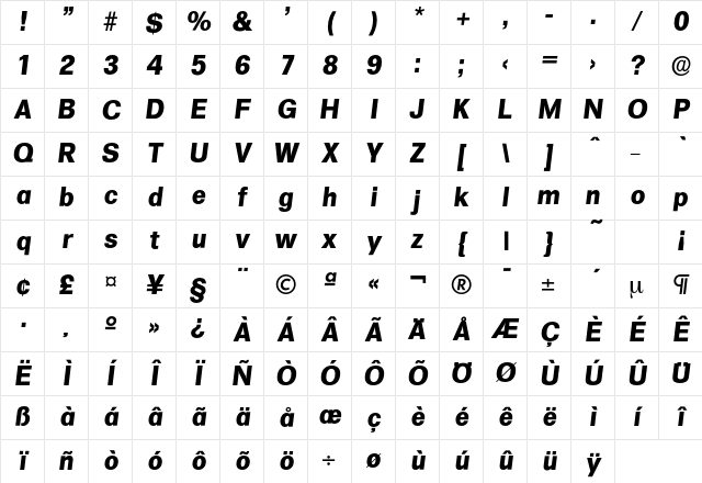 Formula-BoldIta Regular Character Map