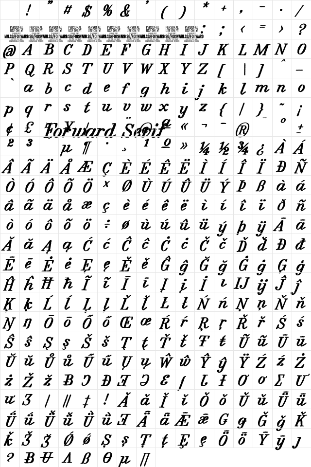 Forward Serif Bold PERSONAL Bold Character Map Forward Serif Bold PERSONAL Bold Character Map