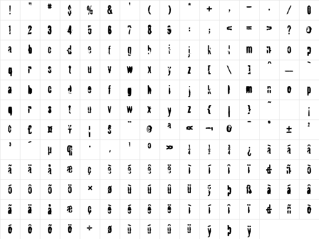 FragileICG Regular Character Map