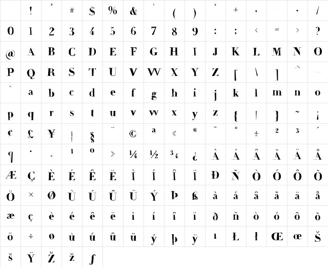 Frail Bold Character Map