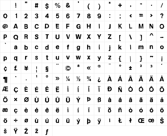 Frail Sans Bold Character Map