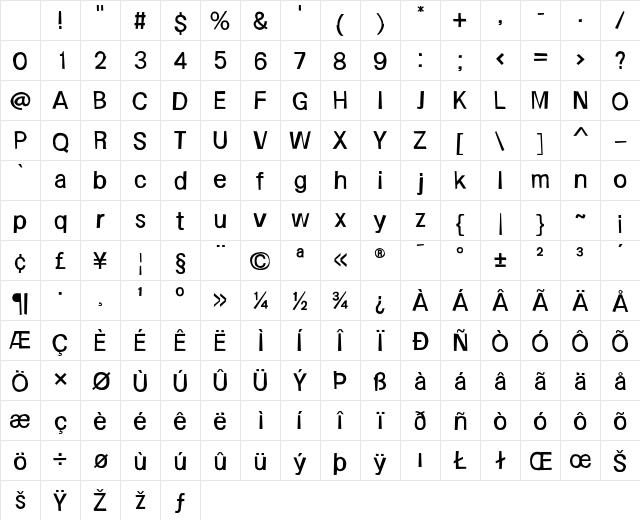 Frail Sans Regular Character Map