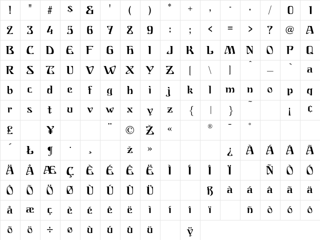 Franconia Regular Character Map