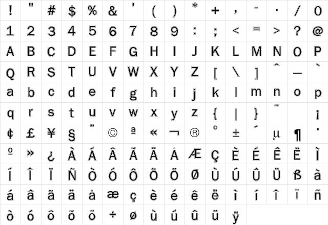 Franklin Contour Character Map