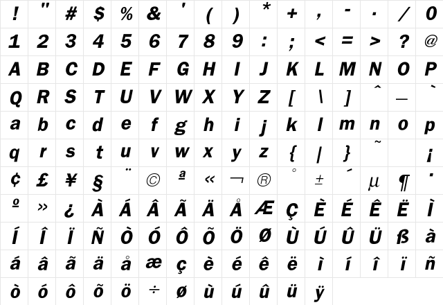 Franklin DemiItalic Character Map