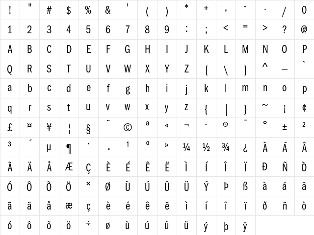 ITC Franklin Gothic Book Compressed Character Map