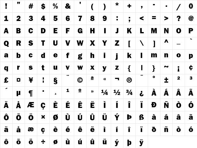 ITC Franklin Gothic Heavy Character Map