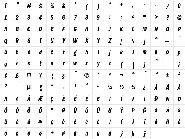 FranklinGothicEF DemiCompIta Character Map FranklinGothicEF DemiCompIta Character Map
