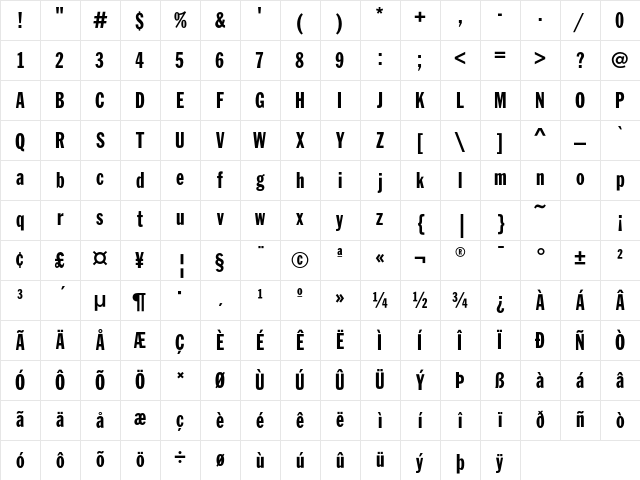 FranklinGothicEF ExtraCondens Character Map