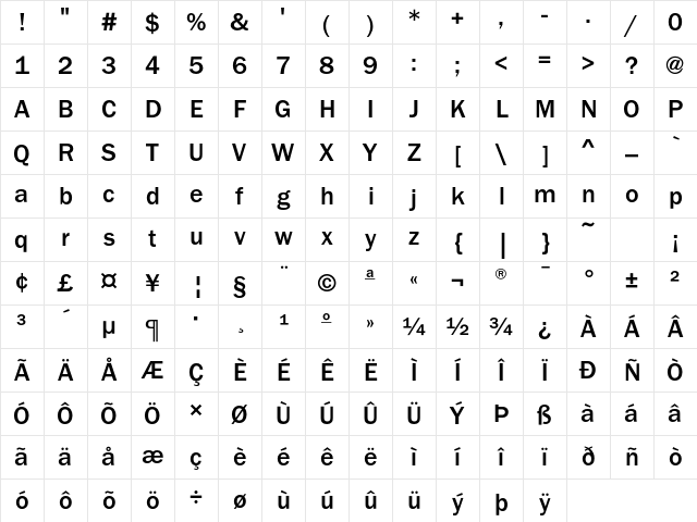 FranklinGothicEF Medium Character Map