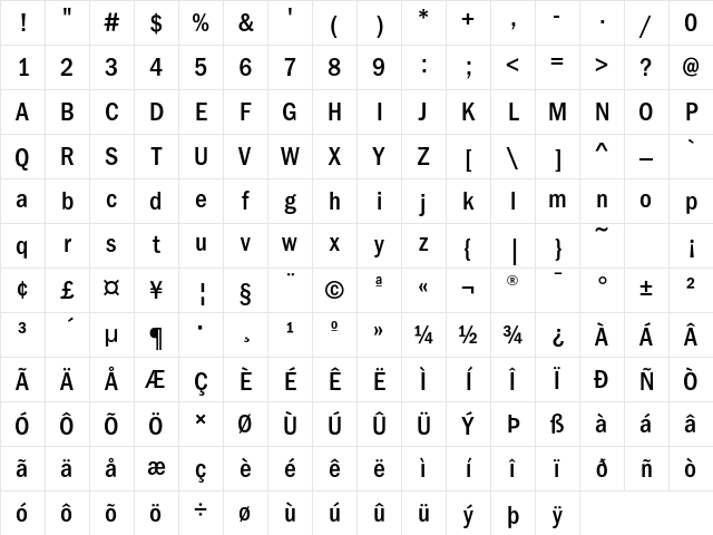 FranklinGothicEF MediumCond Character Map
