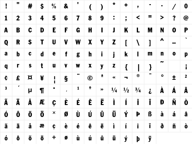 FranklinGothicEF RegularCond Character Map