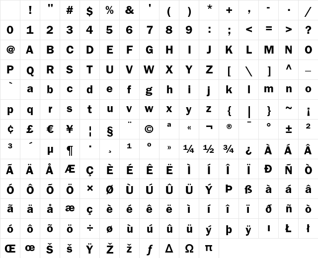 ITC Franklin Gothic LT Demi Character Map