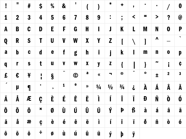 ITC Franklin Gothic LT Demi Compressed Character Map ITC Franklin Gothic LT Demi Compressed Character Map