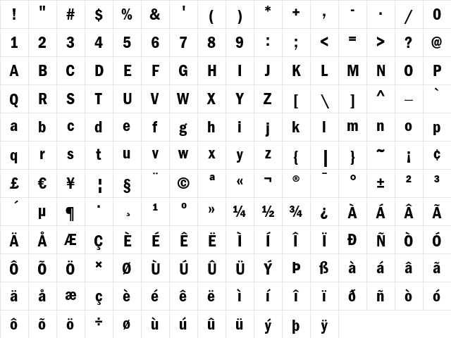 ITC Franklin Gothic LT Demi Condensed Character Map