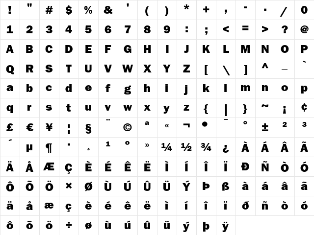 ITC Franklin Gothic LT Heavy Character Map