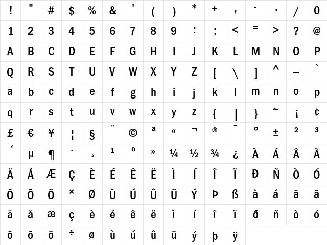 ITC Franklin Gothic LT Medium Condensed Character Map