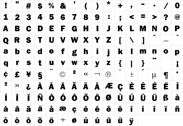 Franklin Heavy Character Map