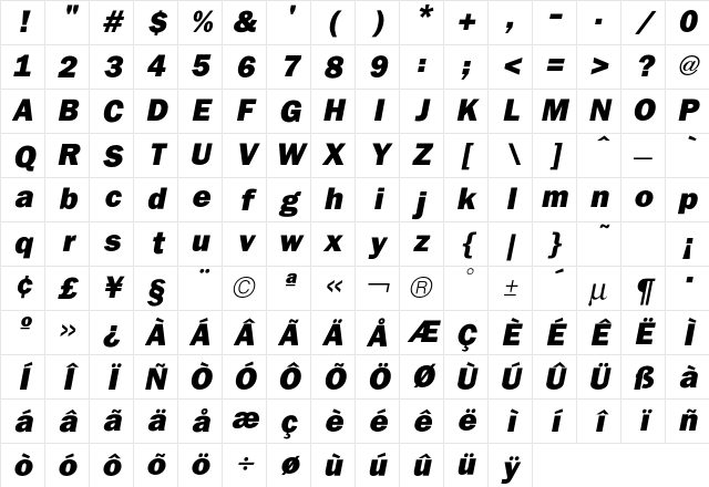 Franklin HeavyItalic Character Map