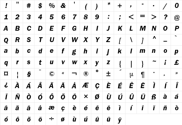 Franklin ITC BQ Regular Character Map