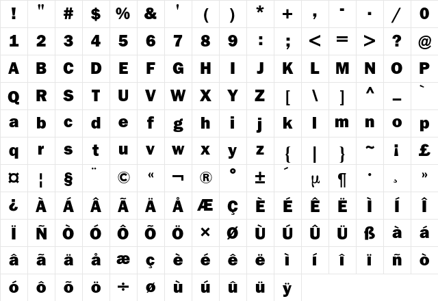 Franklin ITC BQ Regular Character Map