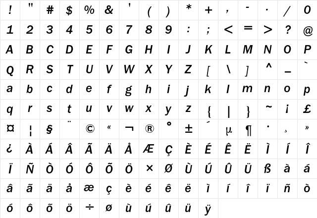 Franklin ITC BQ Regular Character Map
