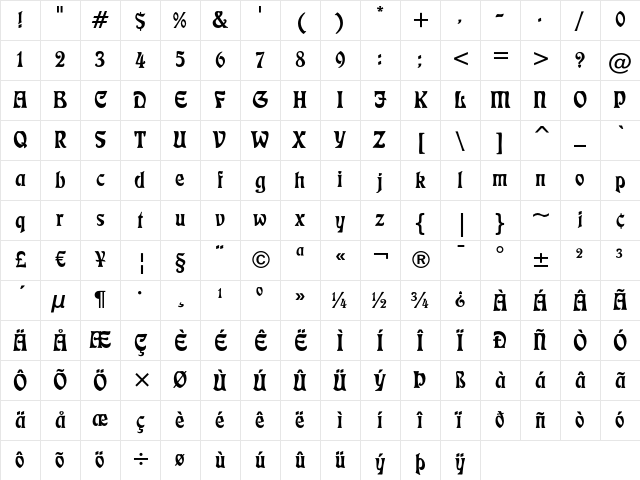 Freeform 710 Regular Character Map