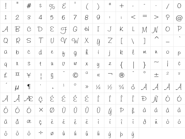 Freehand 591 TM Character Map