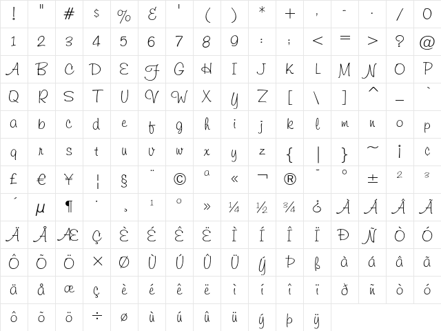 Freehand 591 Regular Character Map