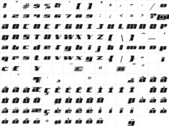 FreeLine CruiseExpress Character Map
