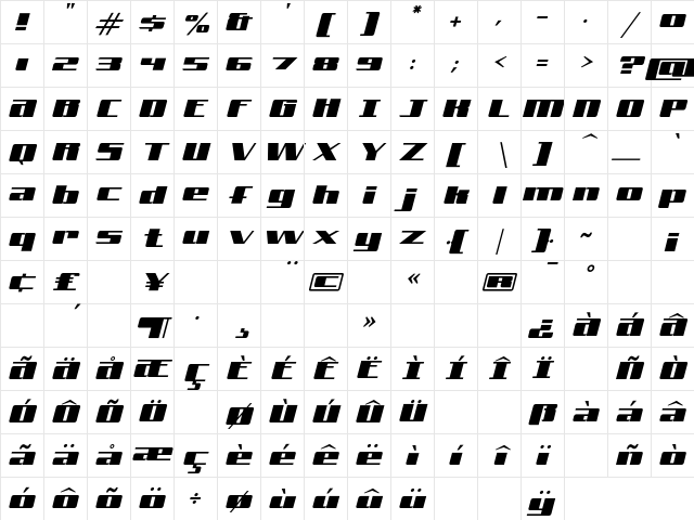 FreeLine Cruiser Character Map