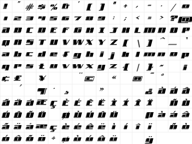 FreeLine Express Character Map