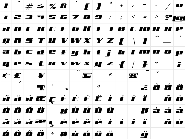 FreeLine SerifCruiser Character Map