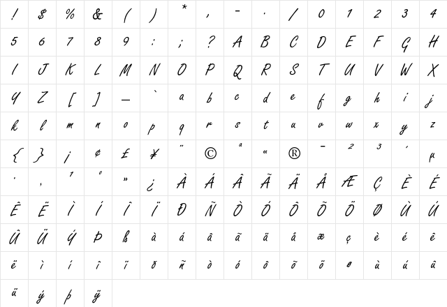 Freestyle Script Regular Character Map