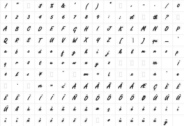 Freestyle Script Bold Plain Character Map