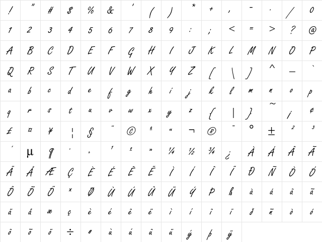 Freestyle Script D Regular Character Map