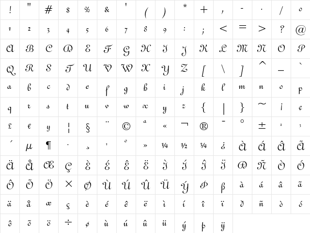 French 111 Regular Character Map