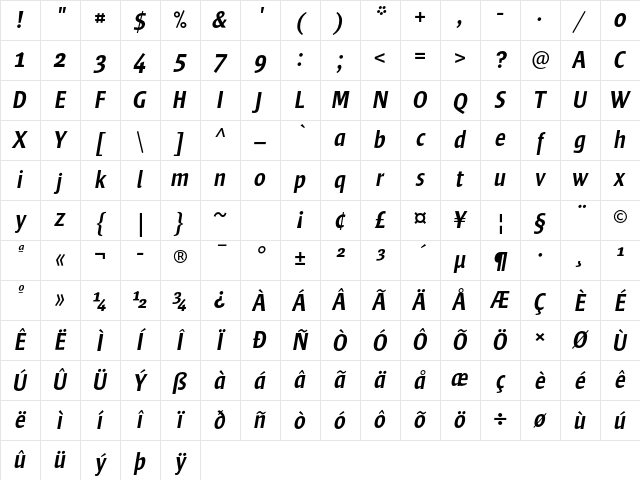 Frisans Std Italic Character Map