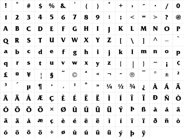 Friz Quadrata Bold Character Map
