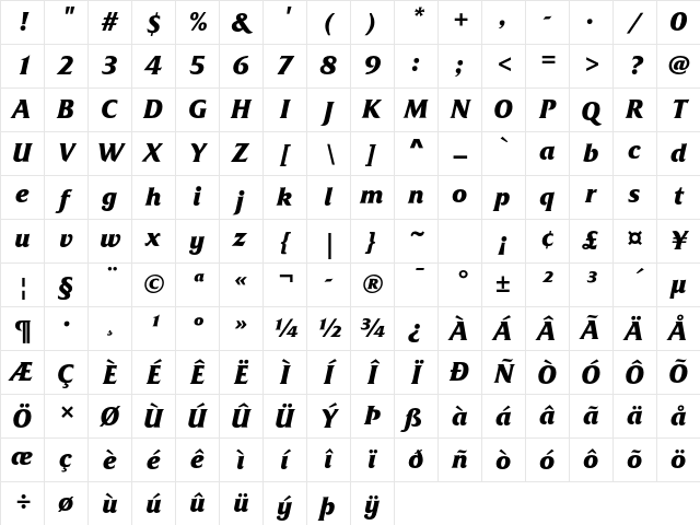 Friz Quadrata Std Bold Italic Character Map