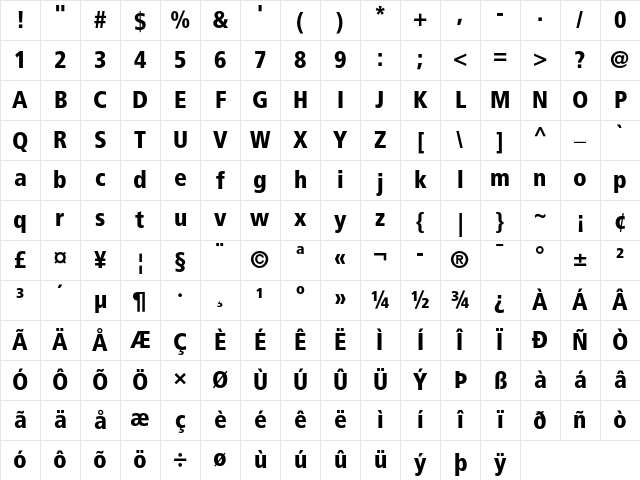 Frutiger 77 Black Condensed Character Map