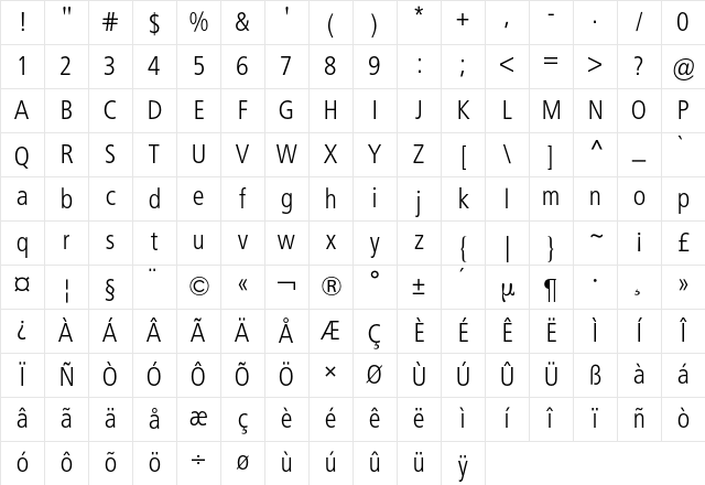 Frutiger BQ Regular Character Map